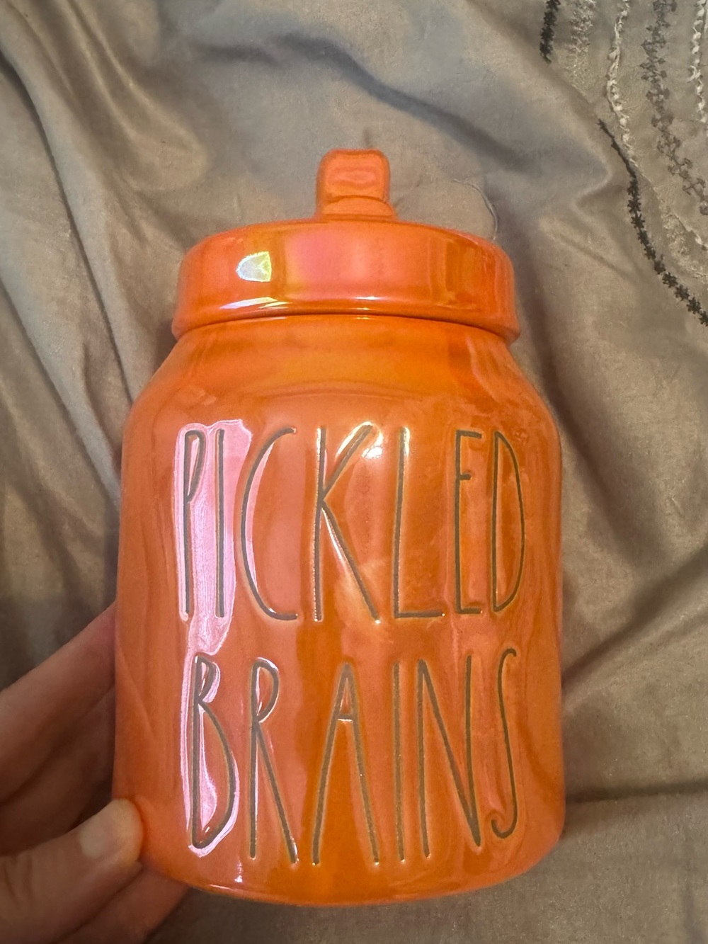 Rae Dunn Orange 'Pickled Brains' Ceramic Canister